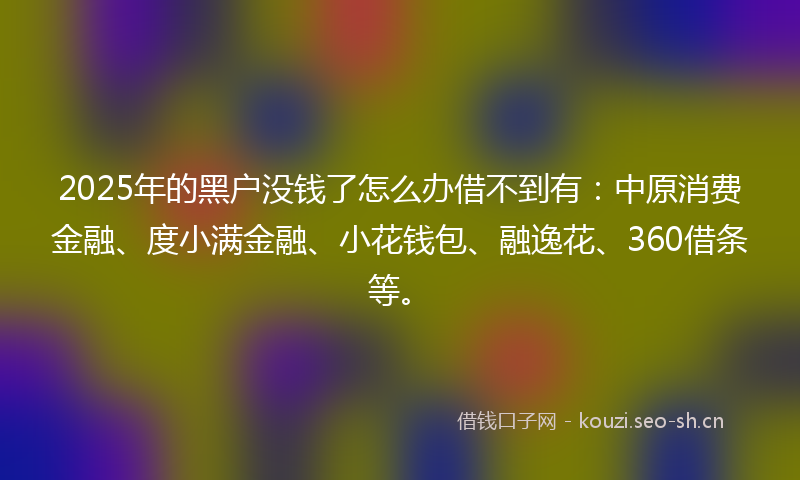 2025年的黑户没钱了怎么办借不到有：中原消费金融、度小满金融、小花钱包、融逸花、360借条等。