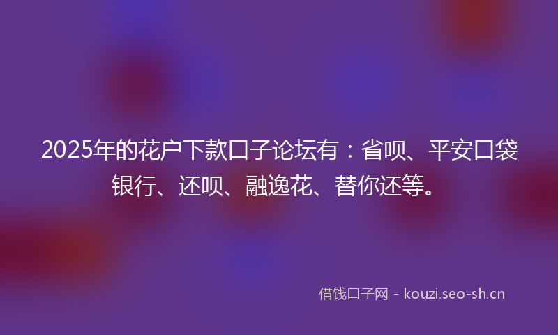 2025年的花户下款口子论坛有：省呗、平安口袋银行、还呗、融逸花、替你还等。