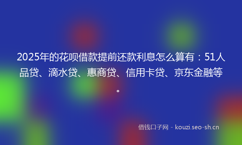 2025年的花呗借款提前还款利息怎么算有：51人品贷、滴水贷、惠商贷、信用卡贷、京东金融等。