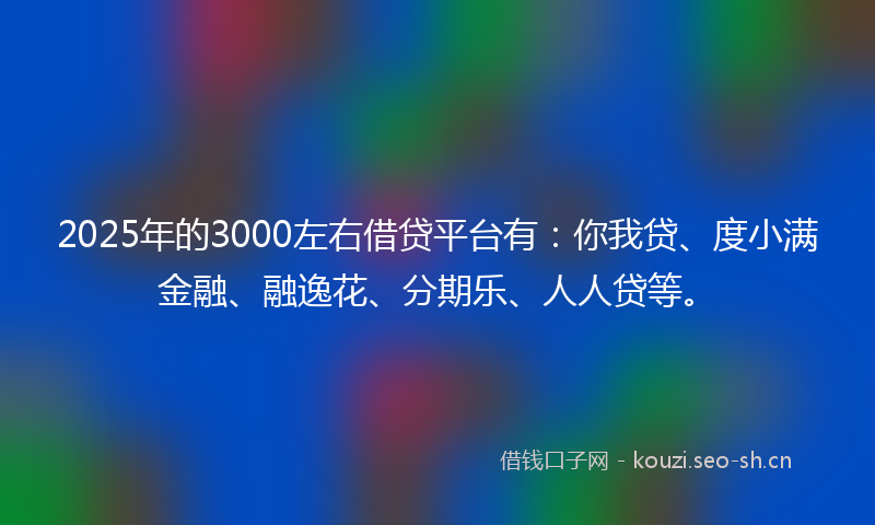 2025年的3000左右借贷平台有：你我贷、度小满金融、融逸花、分期乐、人人贷等。
