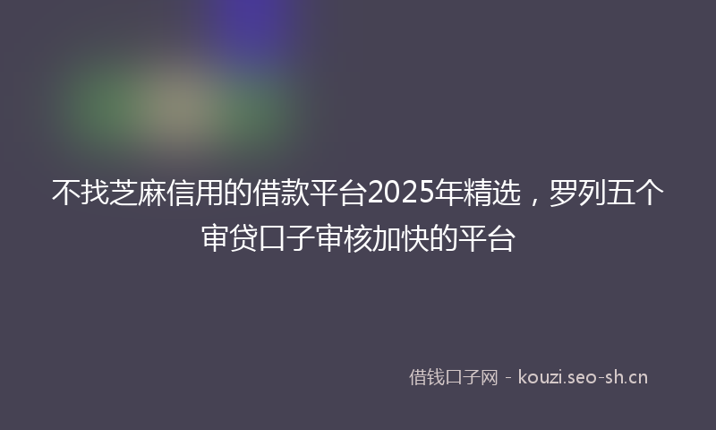 不找芝麻信用的借款平台2025年精选，罗列五个审贷口子审核加快的平台