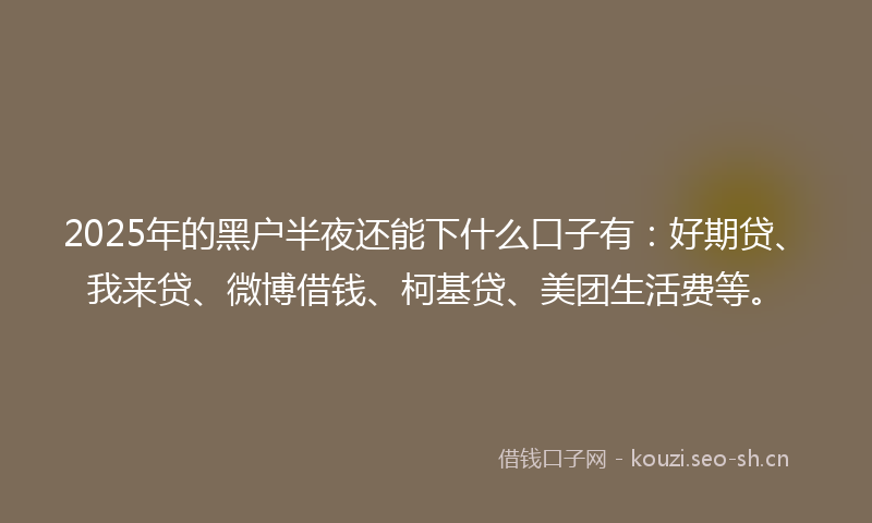 2025年的黑户半夜还能下什么口子有：好期贷、我来贷、微博借钱、柯基贷、美团生活费等。