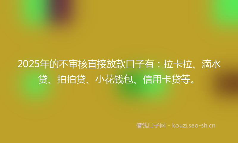 2025年的不审核直接放款口子有：拉卡拉、滴水贷、拍拍贷、小花钱包、信用卡贷等。