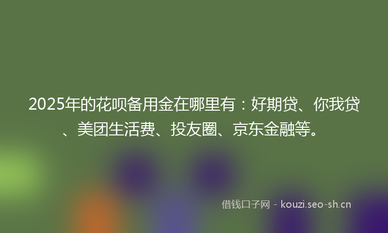 2025年的花呗备用金在哪里有：好期贷、你我贷、美团生活费、投友圈、京东金融等。