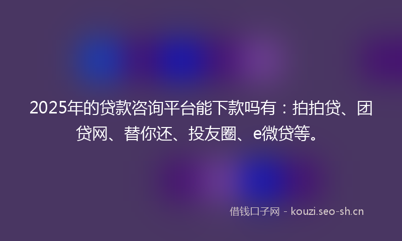 2025年的贷款咨询平台能下款吗有:拍拍贷、团贷网、替你还、投友圈、e微贷等。