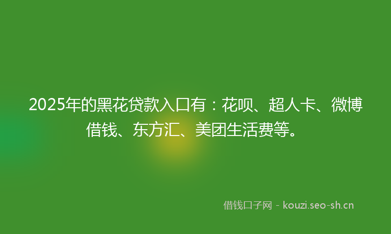 2025年的黑花贷款入口有：花呗、超人卡、微博借钱、东方汇、美团生活费等。