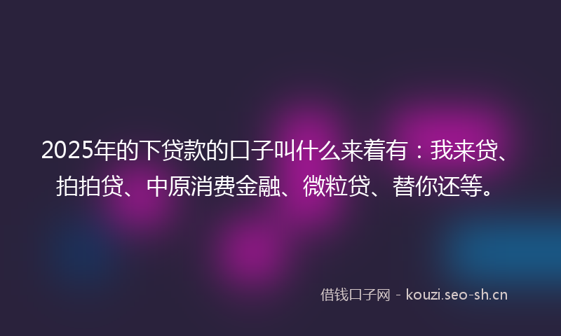 2025年的下贷款的口子叫什么来着有：我来贷、拍拍贷、中原消费金融、微粒贷、替你还等。