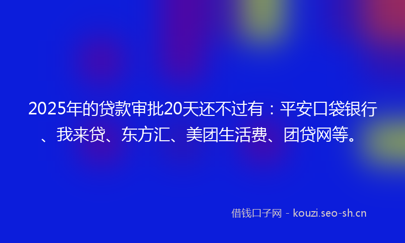 2025年的贷款审批20天还不过有：平安口袋银行、我来贷、东方汇、美团生活费、团贷网等。
