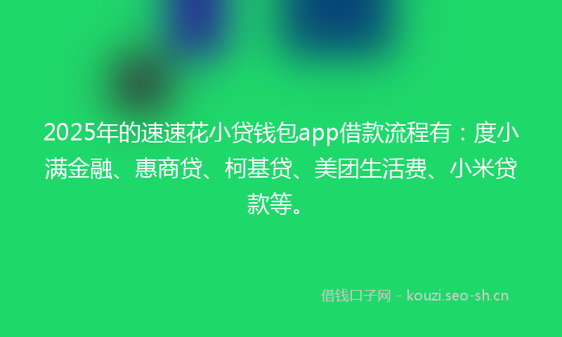 2025年的速速花小贷钱包app借款流程有：度小满金融、惠商贷、柯基贷、美团生活费、小米贷款等。
