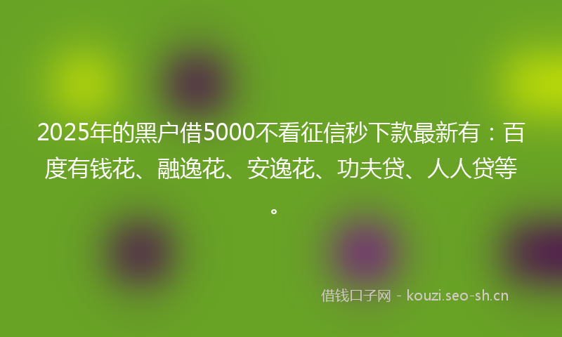 2025年的黑户借5000不看征信秒下款最新有：百度有钱花、融逸花、安逸花、功夫贷、人人贷等。