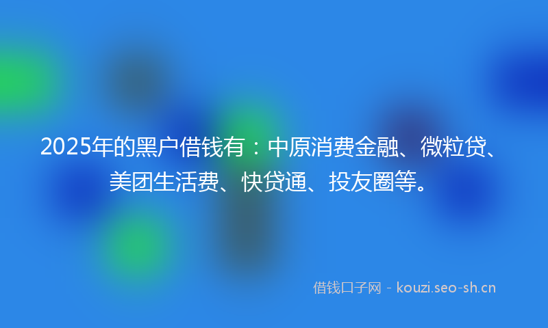 2025年的黑户借钱有：中原消费金融、微粒贷、美团生活费、快贷通、投友圈等。
