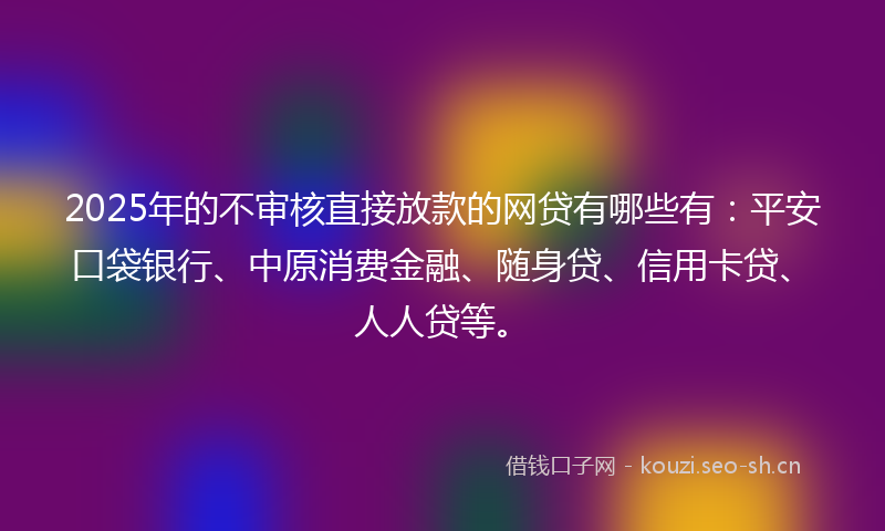 2025年的不审核直接放款的网贷有哪些有：平安口袋银行、中原消费金融、随身贷、信用卡贷、人人贷等。
