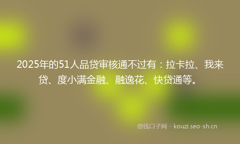 2025年的51人品贷审核通不过有：拉卡拉、我来贷、度小满金融、融逸花、快贷通等。