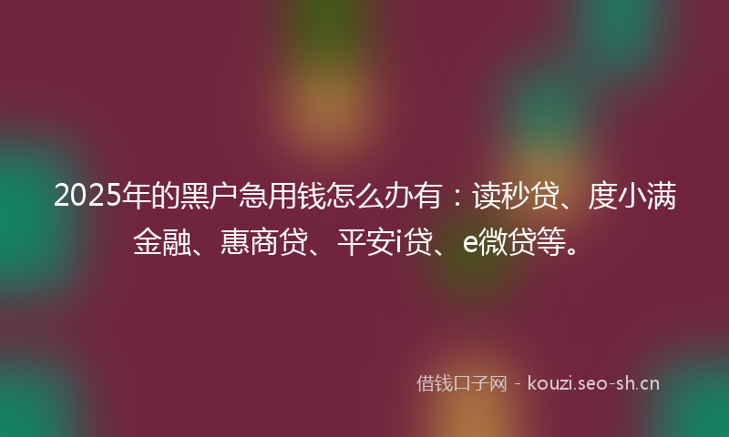 2025年的黑户急用钱怎么办有：读秒贷、度小满金融、惠商贷、平安i贷、e微贷等。
