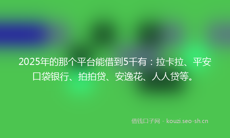 2025年的那个平台能借到5千有：拉卡拉、平安口袋银行、拍拍贷、安逸花、人人贷等。