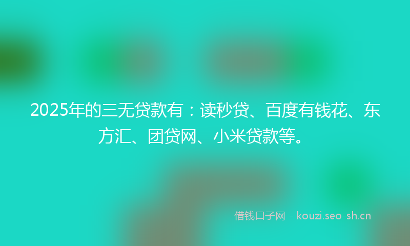 2025年的三无贷款有：读秒贷、百度有钱花、东方汇、团贷网、小米贷款等。