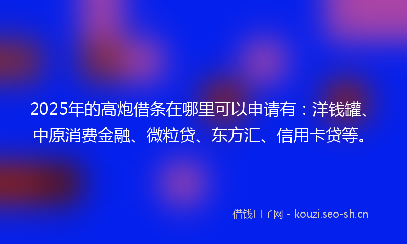 2025年的高炮借条在哪里可以申请有：洋钱罐、中原消费金融、微粒贷、东方汇、信用卡贷等。