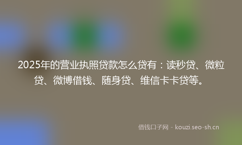 2025年的营业执照贷款怎么贷有：读秒贷、微粒贷、微博借钱、随身贷、维信卡卡贷等。