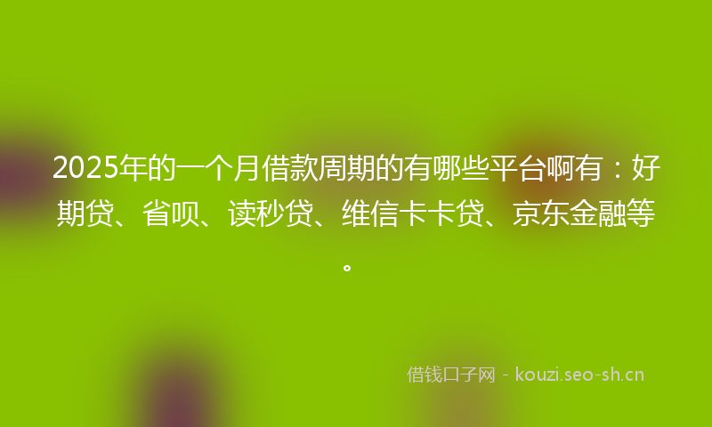 2025年的一个月借款周期的有哪些平台啊有：好期贷、省呗、读秒贷、维信卡卡贷、京东金融等。