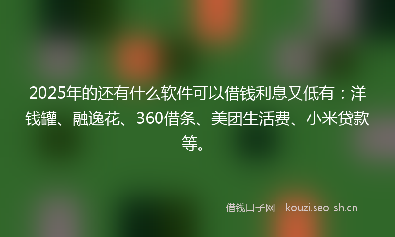 2025年的还有什么软件可以借钱利息又低有：洋钱罐、融逸花、360借条、美团生活费、小米贷款等。