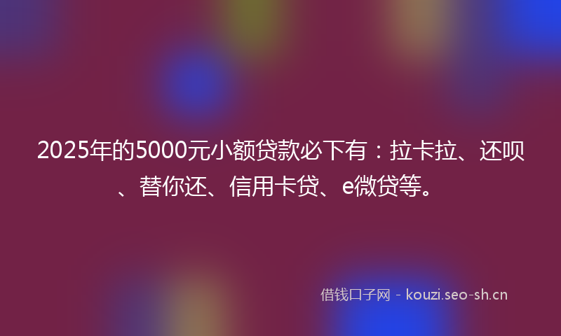2025年的5000元小额贷款必下有：拉卡拉、还呗、替你还、信用卡贷、e微贷等。