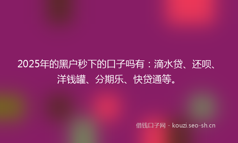 2025年的黑户秒下的口子吗有：滴水贷、还呗、洋钱罐、分期乐、快贷通等。