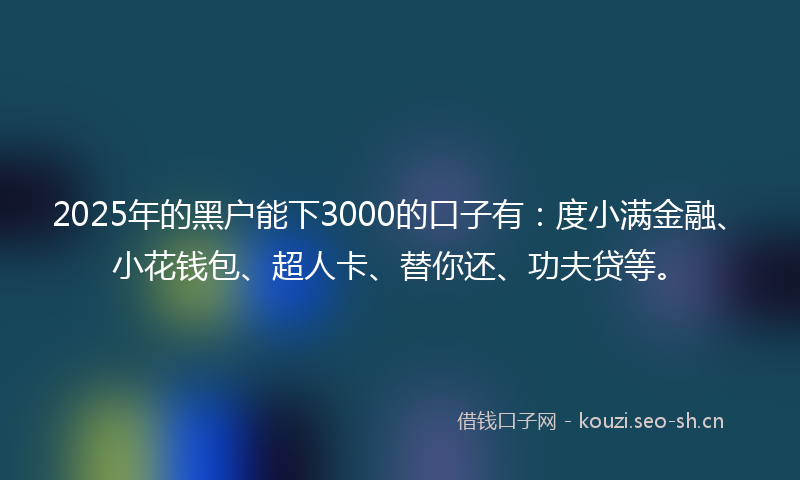 2025年的黑户能下3000的口子有：度小满金融、小花钱包、超人卡、替你还、功夫贷等。