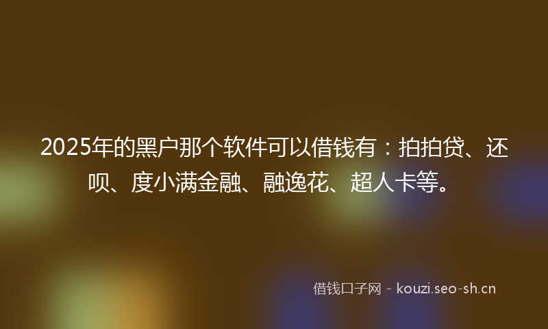 2025年的黑户那个软件可以借钱有：拍拍贷、还呗、度小满金融、融逸花、超人卡等。