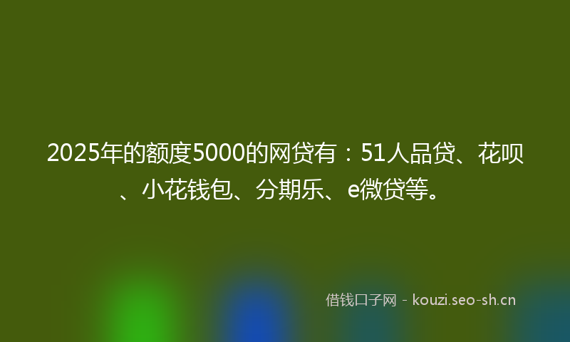 2025年的额度5000的网贷有:51人品贷、花呗、小花钱包、分期乐、e微贷等。