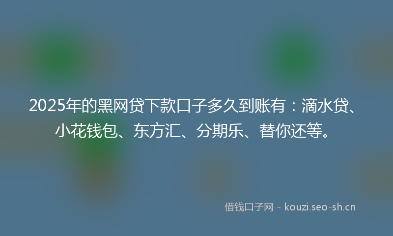 2025年的黑网贷下款口子多久到账有：滴水贷、小花钱包、东方汇、分期乐、替你还等。