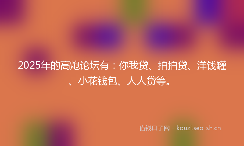 2025年的高炮论坛有：你我贷、拍拍贷、洋钱罐、小花钱包、人人贷等。