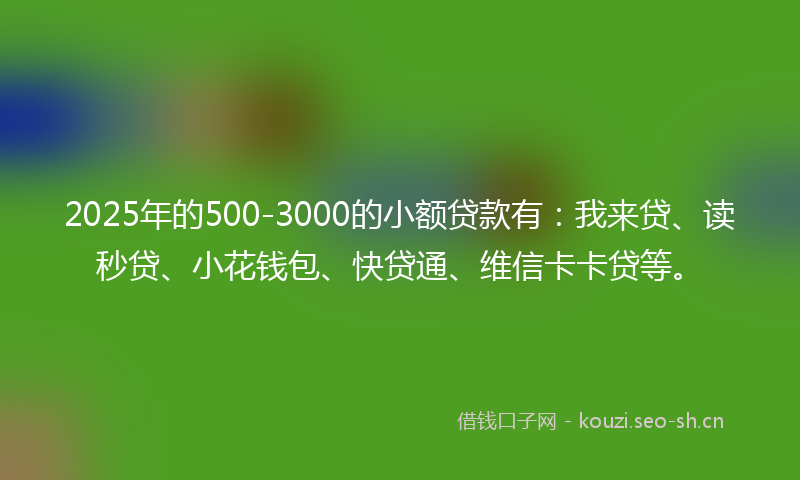 2025年的500-3000的小额贷款有：我来贷、读秒贷、小花钱包、快贷通、维信卡卡贷等。