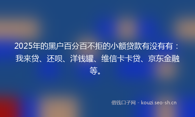 2025年的黑户百分百不拒的小额贷款有没有有：我来贷、还呗、洋钱罐、维信卡卡贷、京东金融等。