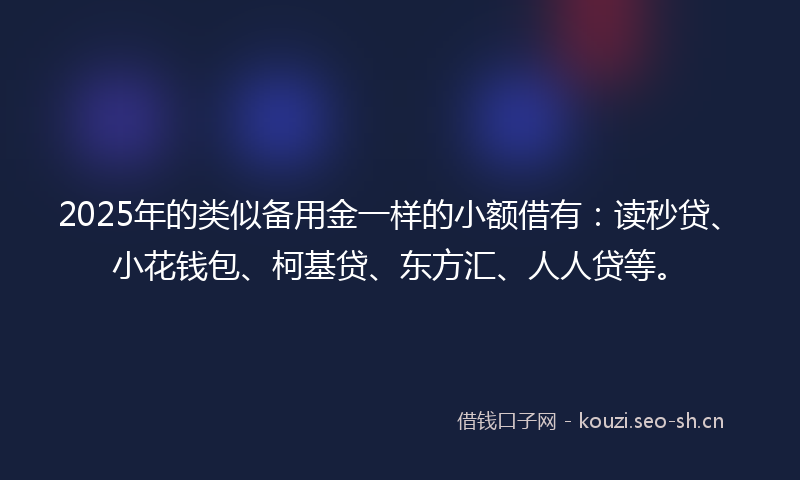 2025年的类似备用金一样的小额借有：读秒贷、小花钱包、柯基贷、东方汇、人人贷等。