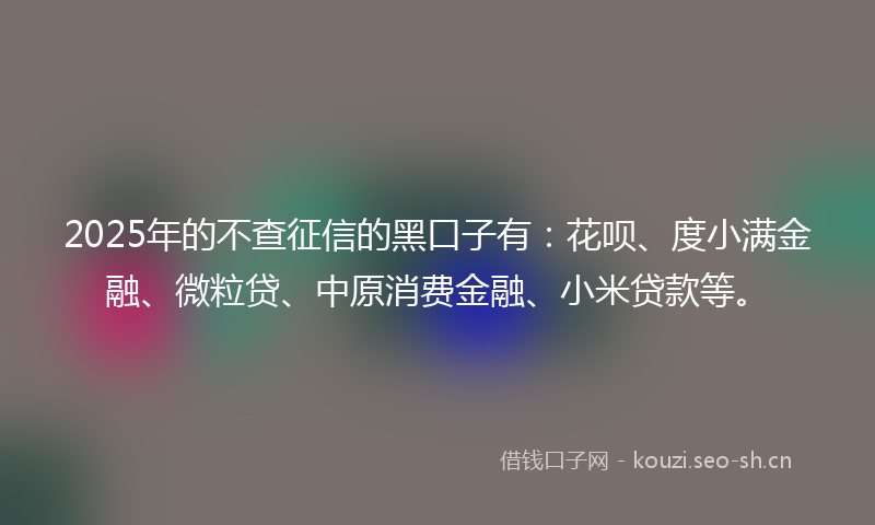 2025年的不查征信的黑口子有：花呗、度小满金融、微粒贷、中原消费金融、小米贷款等。