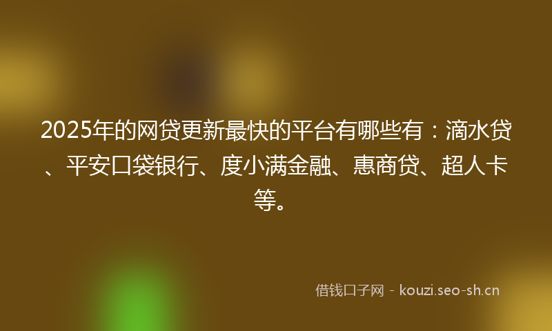 2025年的网贷更新最快的平台有哪些有：滴水贷、平安口袋银行、度小满金融、惠商贷、超人卡等。