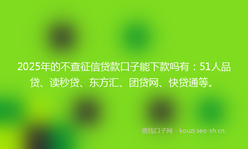 2025年的不查征信贷款口子能下款吗有:51人品贷、读秒贷、东方汇、团贷网、快贷通等。