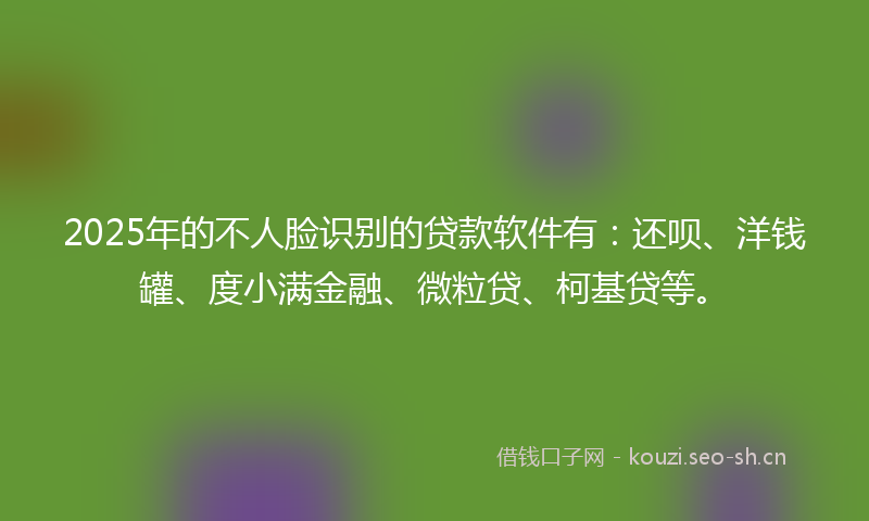 2025年的不人脸识别的贷款软件有：还呗、洋钱罐、度小满金融、微粒贷、柯基贷等。