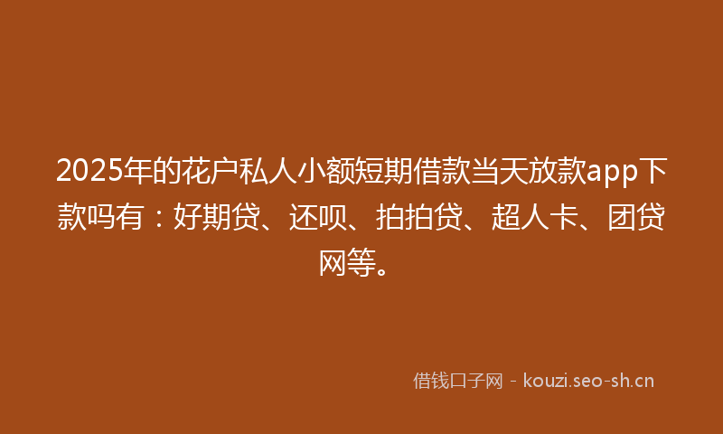 2025年的花户私人小额短期借款当天放款app下款吗有：好期贷、还呗、拍拍贷、超人卡、团贷网等。