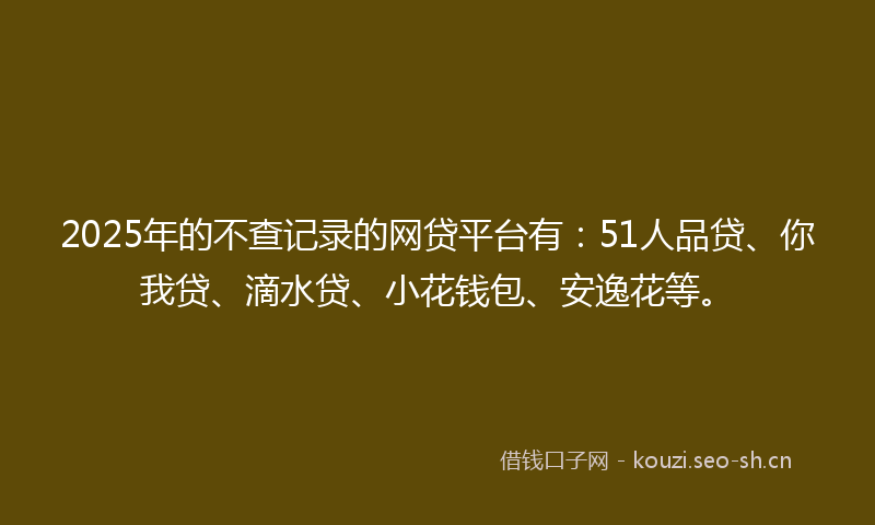 2025年的不查记录的网贷平台有：51人品贷、你我贷、滴水贷、小花钱包、安逸花等。