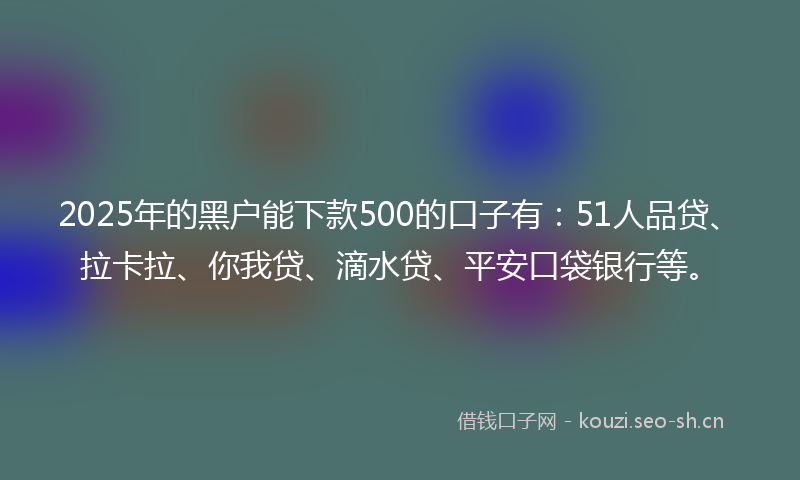 2025年的黑户能下款500的口子有：51人品贷、拉卡拉、你我贷、滴水贷、平安口袋银行等。