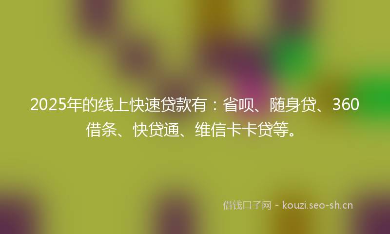 2025年的线上快速贷款有：省呗、随身贷、360借条、快贷通、维信卡卡贷等。