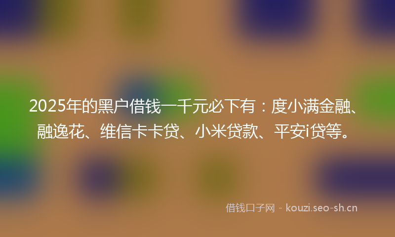 2025年的黑户借钱一千元必下有：度小满金融、融逸花、维信卡卡贷、小米贷款、平安i贷等。