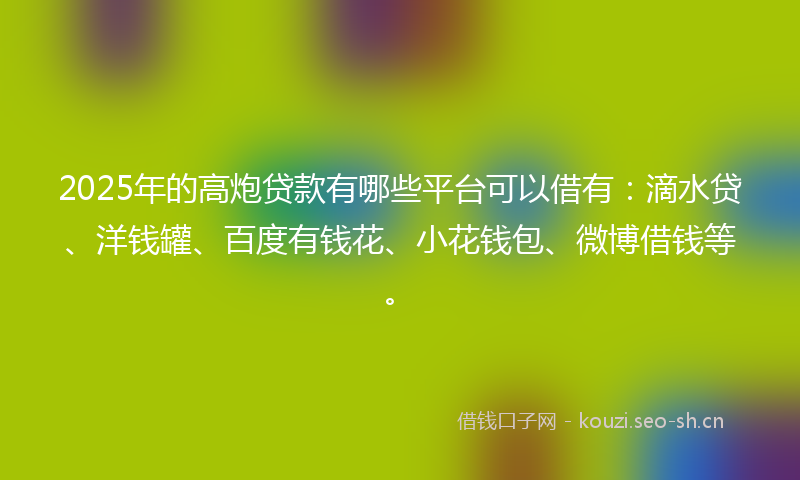2025年的高炮贷款有哪些平台可以借有:滴水贷、洋钱罐、百度有钱花、小花钱包、微博借钱等。