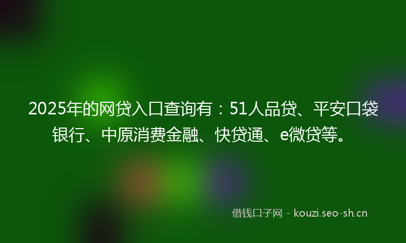 2025年的网贷入口查询有：51人品贷、平安口袋银行、中原消费金融、快贷通、e微贷等。