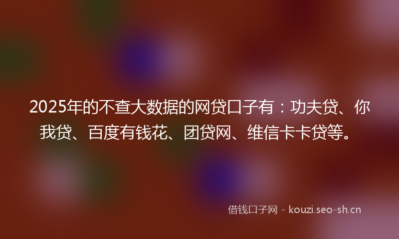 2025年的不查大数据的网贷口子有：功夫贷、你我贷、百度有钱花、团贷网、维信卡卡贷等。