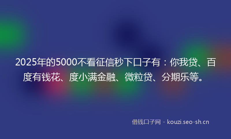 2025年的5000不看征信秒下口子有:你我贷、百度有钱花、度小满金融、微粒贷、分期乐等。