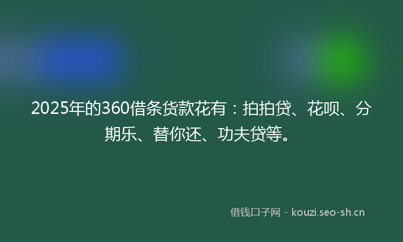 2025年的360借条货款花有：拍拍贷、花呗、分期乐、替你还、功夫贷等。