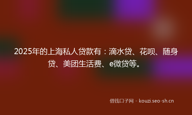 2025年的上海私人贷款有：滴水贷、花呗、随身贷、美团生活费、e微贷等。