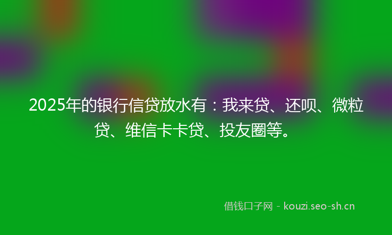 2025年的银行信贷放水有：我来贷、还呗、微粒贷、维信卡卡贷、投友圈等。